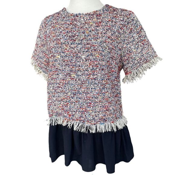 Jade Melody Tam Tweed Ruffle Multi Color Top Blouse Shirt - Picture 3 of 14